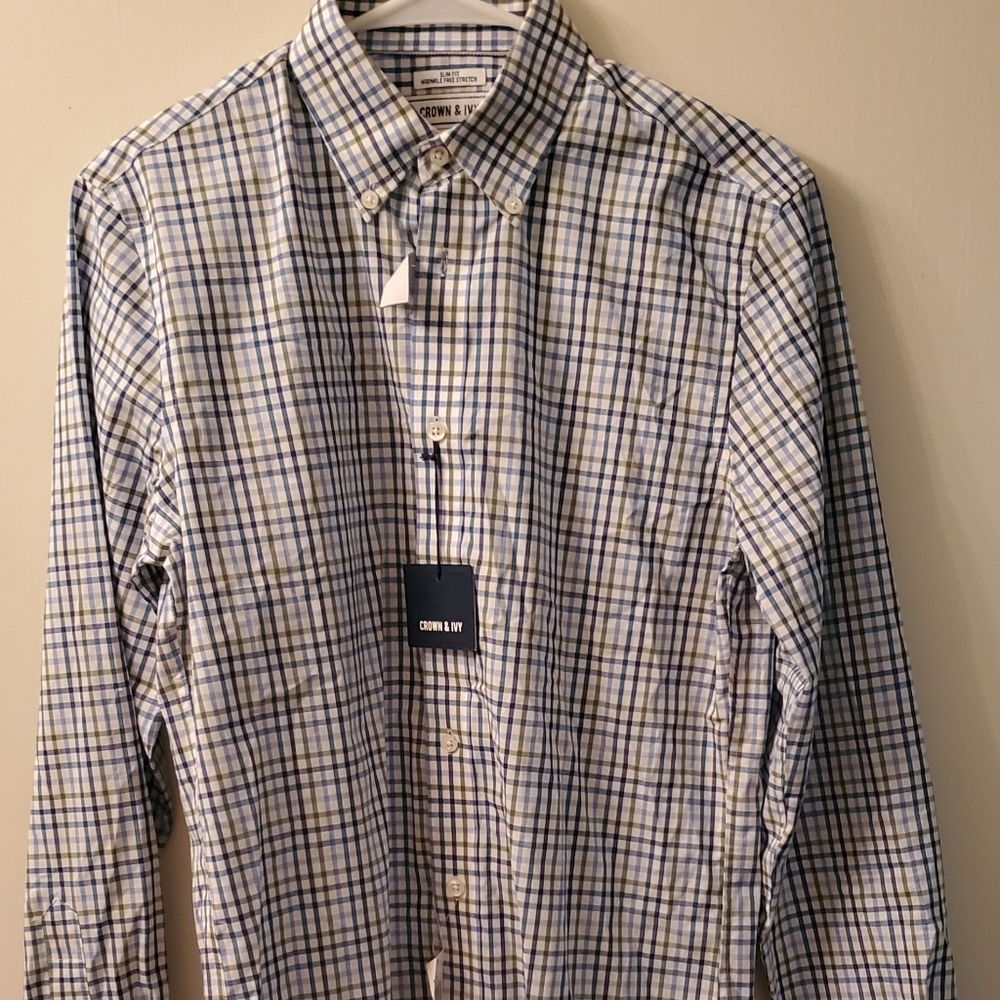 CROWN AND IVY MENS WRINKLE FREE BUTTON-DOWN SHIRT